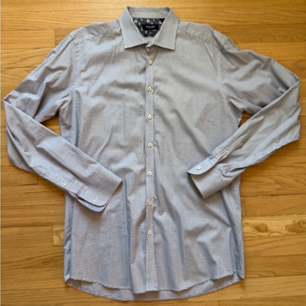 Men's Slim Fit Micro-Check Houndstooth Dress Shirt - Light Blue Sand Euro fit